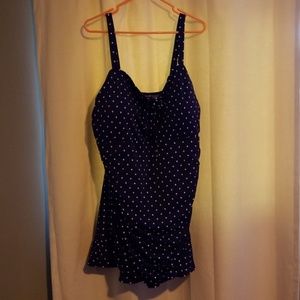 Womens 1 piece blue and white polka dot swim wear